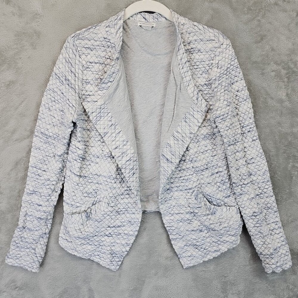 Club Monaco Quilted Blazer Womens Size M Heather Gray Blue Cotton Knit Open